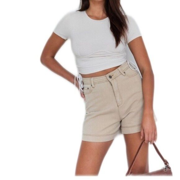 5/$55 American Bazi high rise color shorts - khaki - cotton blend - NWT - 1X - Picture 2 of 10